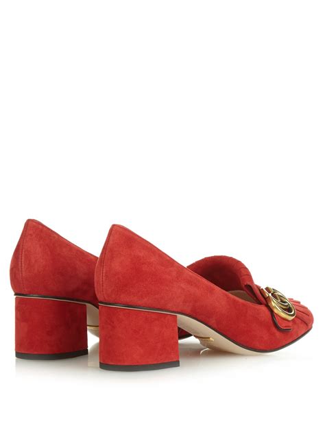 red suede gucci marmont shoes|Gucci Marmont shoes mid heel.